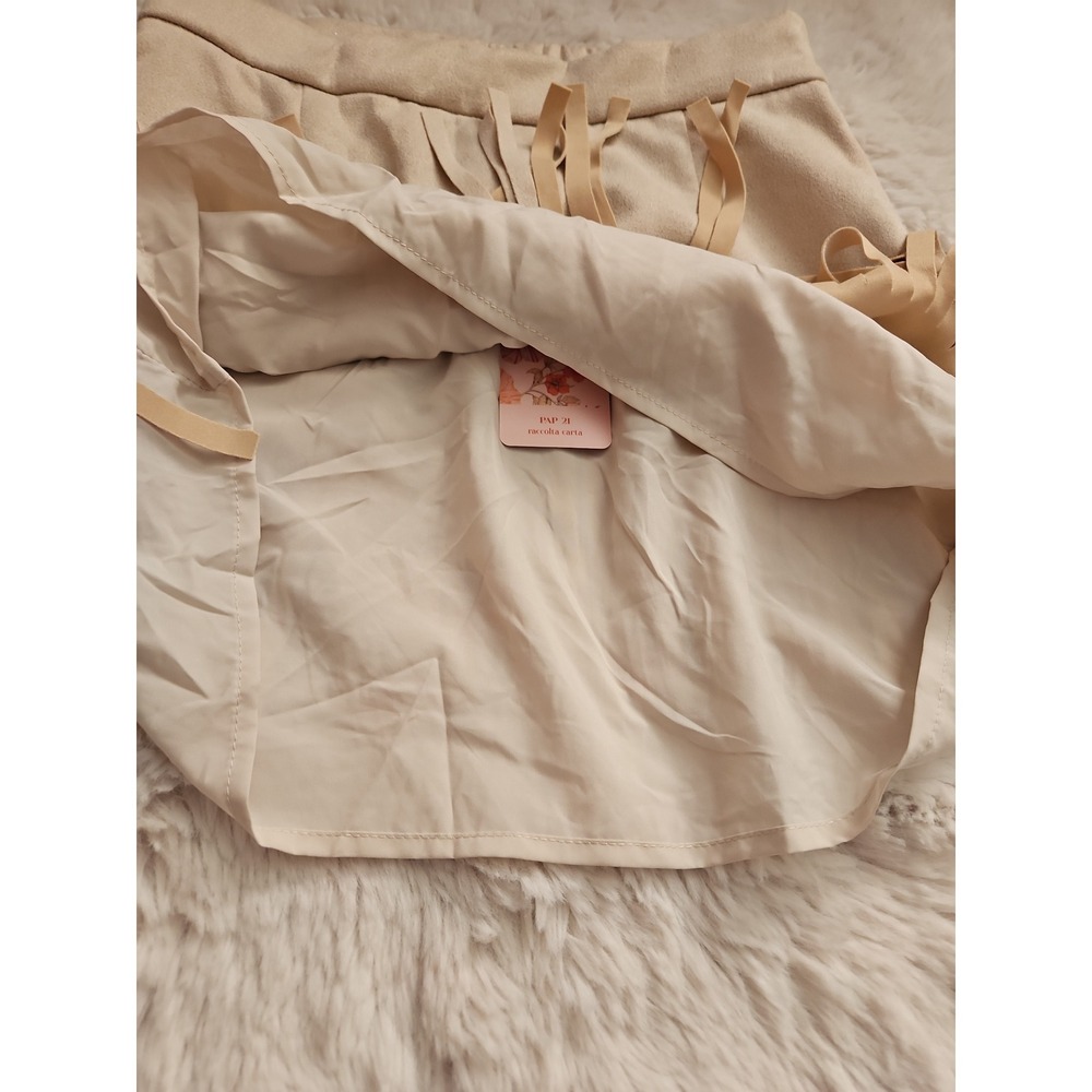SHEIN MOD Faux Suede Fringe Mini Skirt Size S NWT Studded Western Boho Cream - Picture 10 of 12